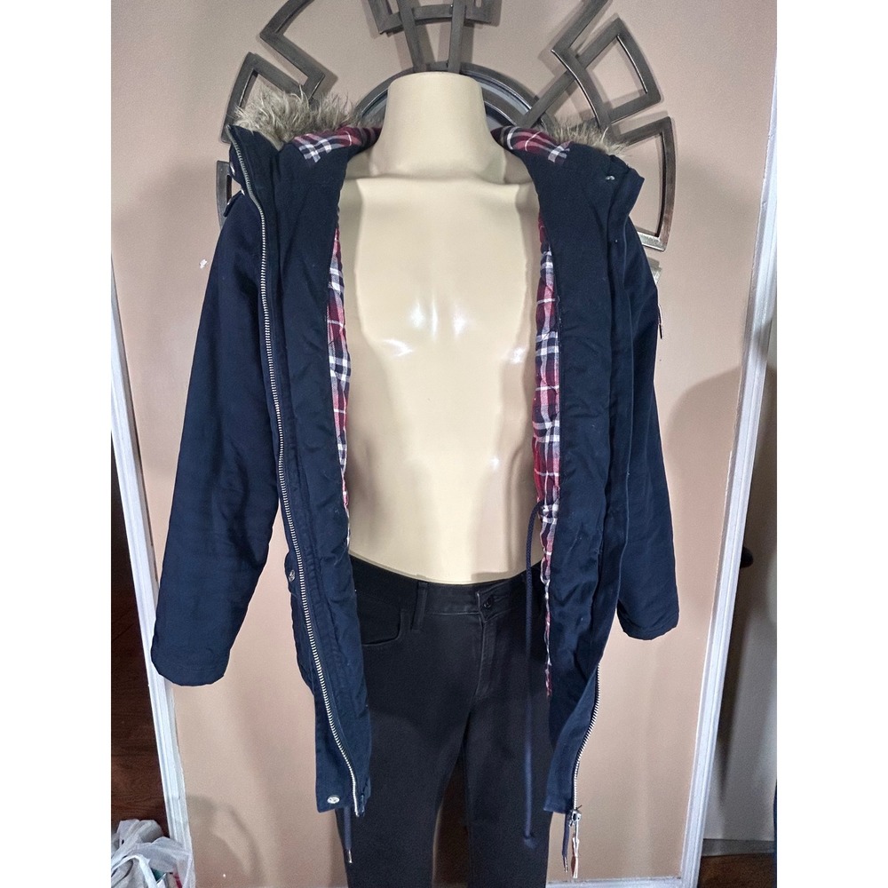 CROPP Navy Blue Fur‎ Hood Parka Jacket Women's XL Get Ready For Cold Outwear - Picture 7 of 16